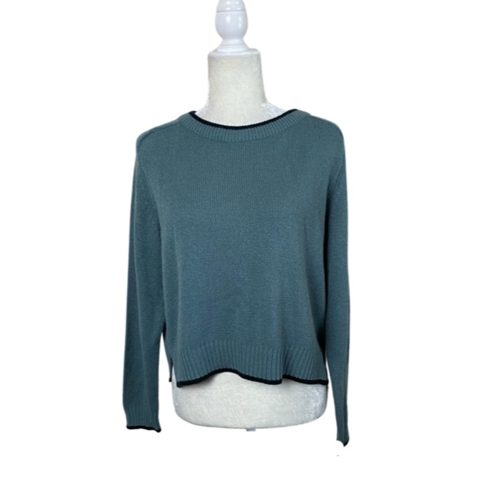 Divided Sage Green & Black Trim Crop Acrylic Boxy Sweater Size Medium